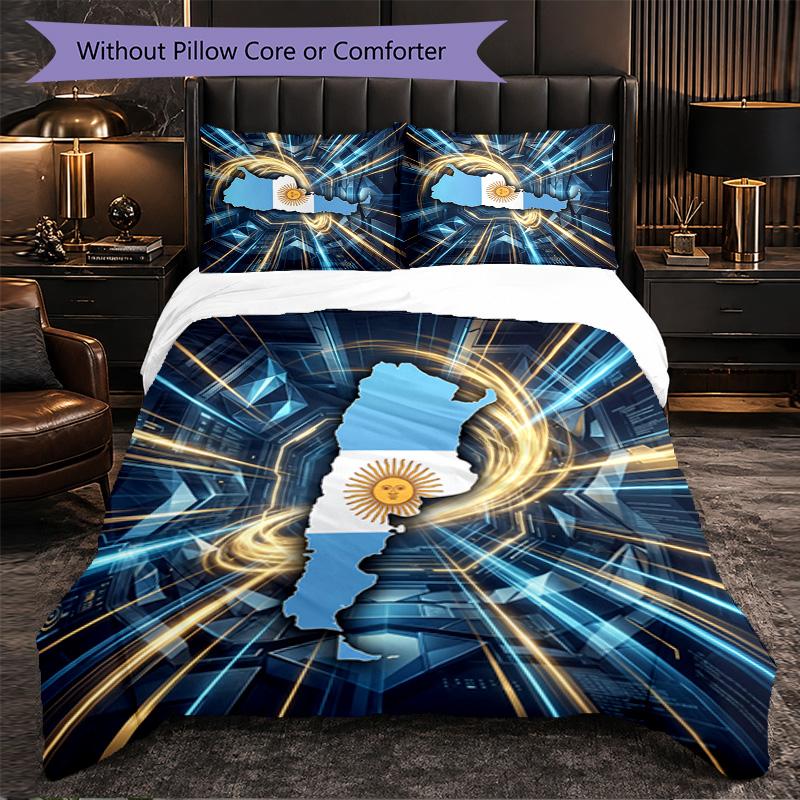 Argentina Football Pattern 3 Pieces Bedding Set Soft Microfiber Duvet Cover with Pillow Cases for Bedroom