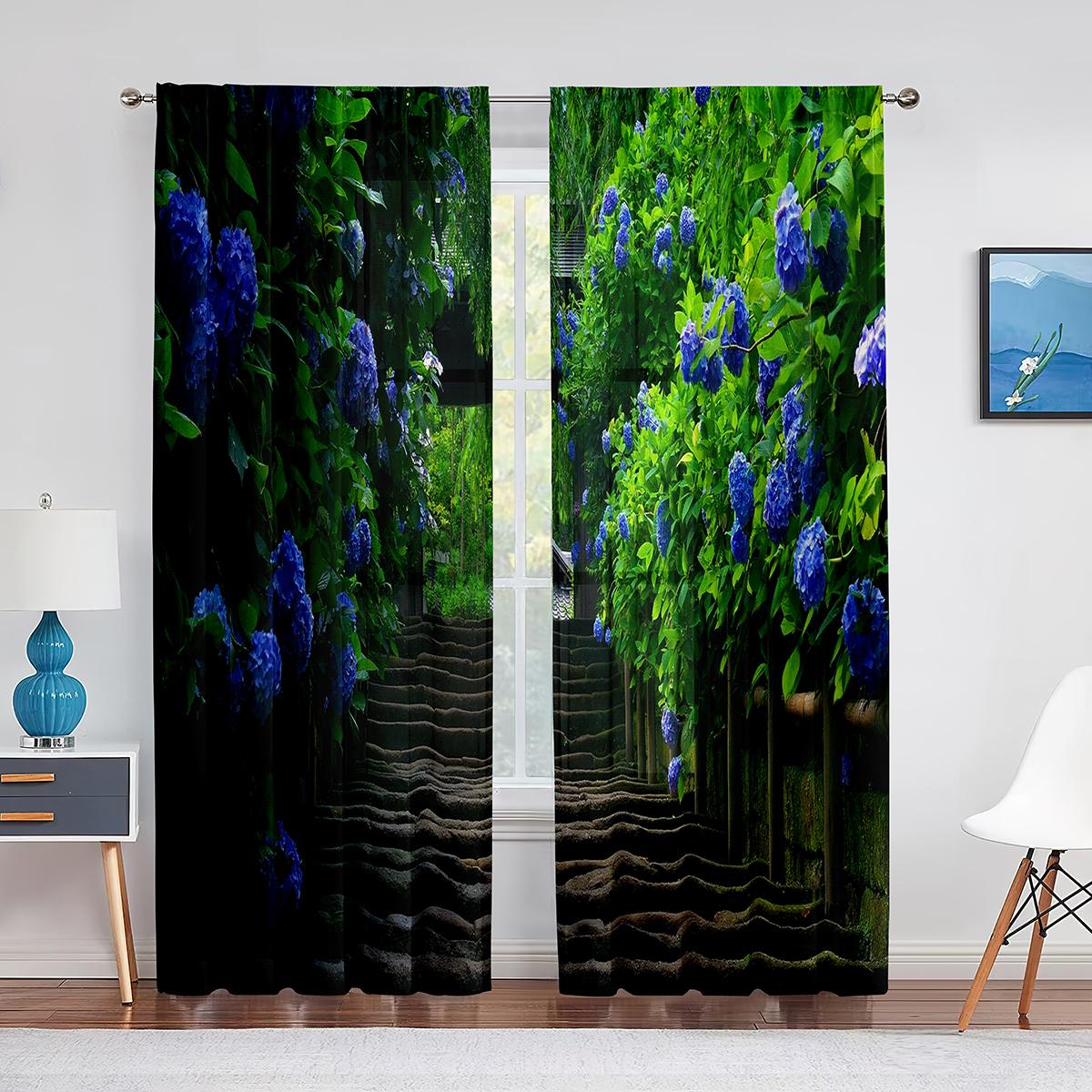 Розовые цветы вишни парк весенние цветочные деревья дорога тюлевые шторы для гостиной — фото 7