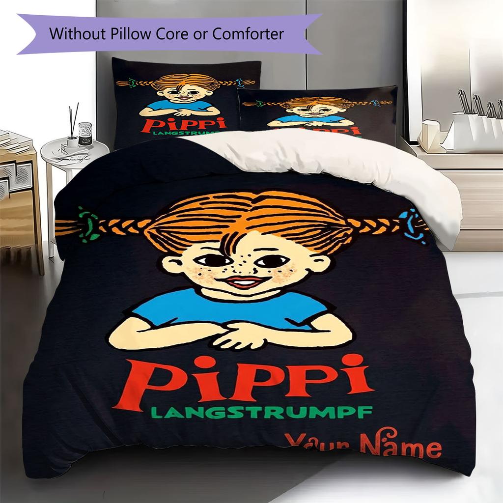Pippi Longstocking Custom Name Pattern Bedding,Quilt Set Quilt Cover Pillowcase Home Birthday Gift(1 * duvet cover + 2 * pillowcase, without core)