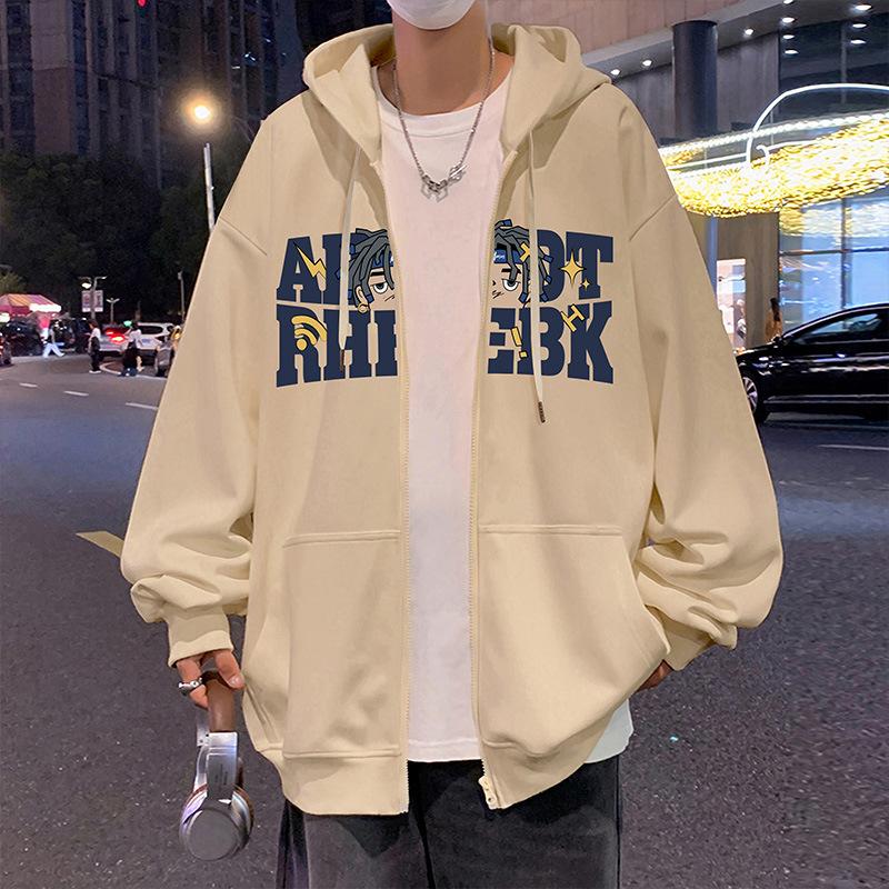 

Пальто в американском стиле, мужской осенне-зимний флисовый оверсайз тяжелый худи, кардиган в гонконгском стиле поверх одежды 4XL абрикосовый