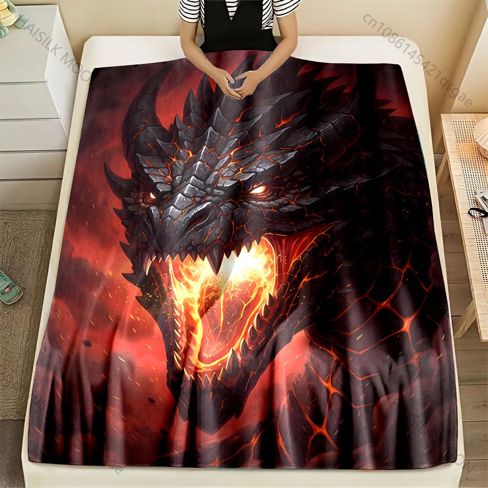 Multiple sizes Fiery dragon roaring Print Blanket Flannel Material Soft Warm for All Seasons Home Outdoor Camping Picnics RV