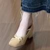 French Bow Square Toe Shallow Mouth Block Heel Work Single Shoes Women's 2026 New Professional Shoes