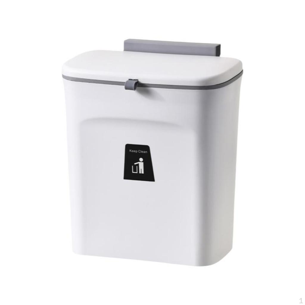 Hanging Trash Can for Kitchen, Flip Lid, Removable White 9L