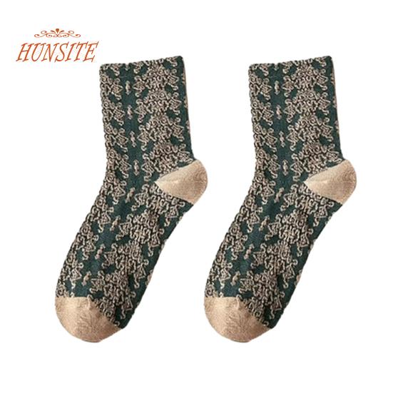 

1 пара женских носков средней длины с 3D-тиснением в стиле ретро, ​​толстые, мягкие, теплые, противоскользящие, высокая эластичность, с цветочным узором кролика, дышащие зимние носки D