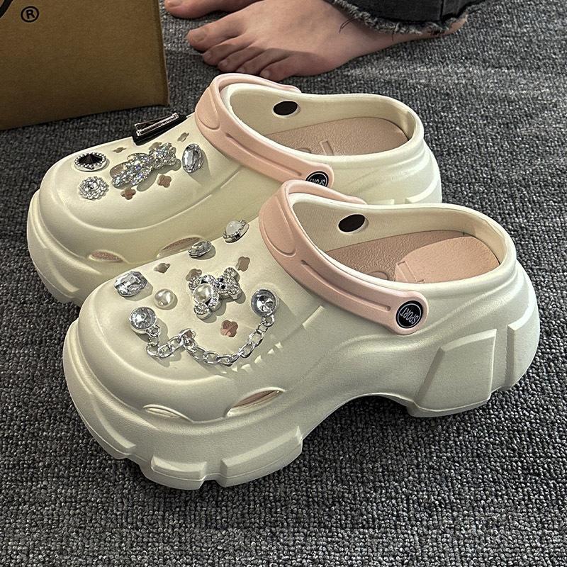 

Нескользящие туфли с отверстиями, обувь на платформе, женская верхняя одежда, летние DIY аксессуары, толстоподошвенные шлепанцы с закрытым носком, пляжные крутые шлепанцы 38/39