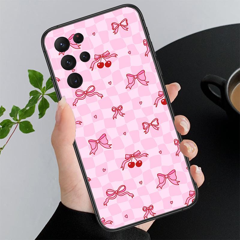 Phone Case For Samsung A17 A55 A16 A56 A35 A15 A53 A54 A33 A34 A25 A05S A52 A52S A07 A26 A06 Cute Pink Heart Bow