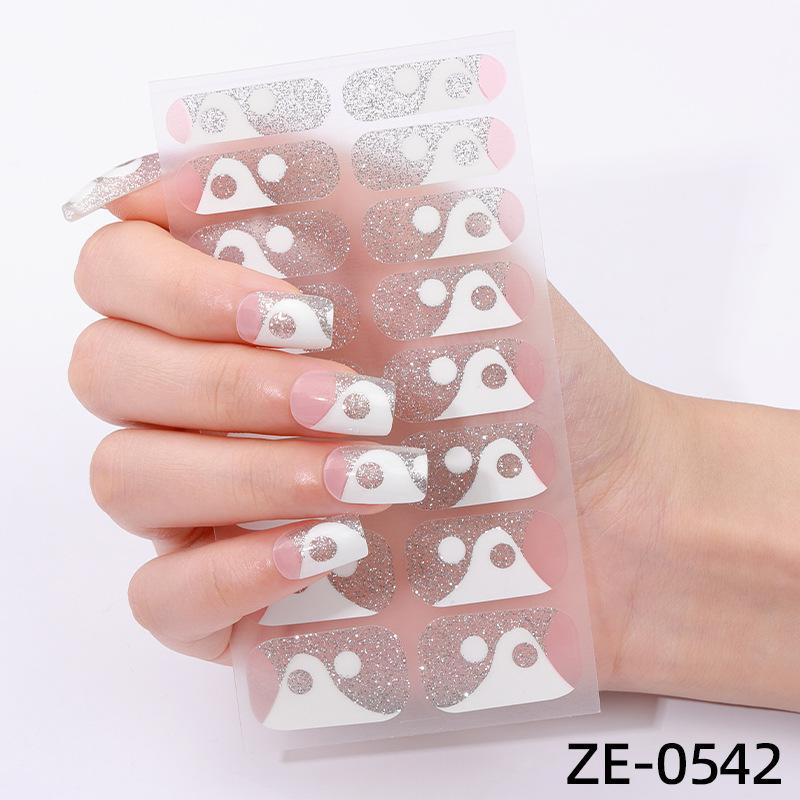 New 16-finger French Manicure Stickers Flash Onion Pink Nail Stickers Simple Manicure Stickers