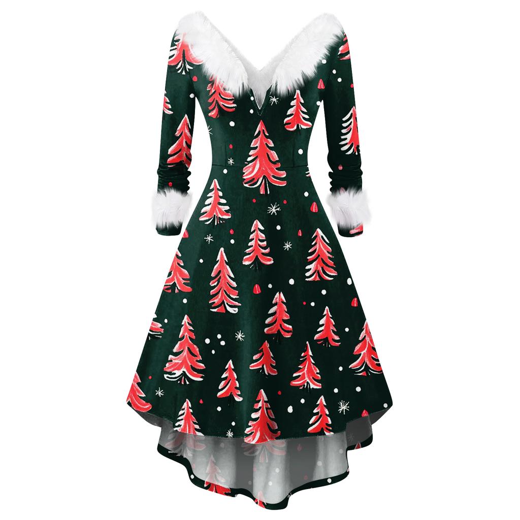 Women's Fashionable Casual Fitted Christmas Print Party Long-Sleeved Dress