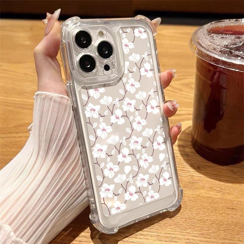 Dla iPhone 16E 16 Pro Max 15 14 Pro 13 12 11 Etui Obudowa Wzór Kwiatowy Przezroczysty Odporne na Wstrząsy Ochrona Obiektywu Miękki Silikon Cienkie Etui na Telefon
