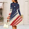 Women Plus Size Round Neck Long Sleeve Midi Dress Glitter Star Fireworks Swirl Print High Waist Swing Dress