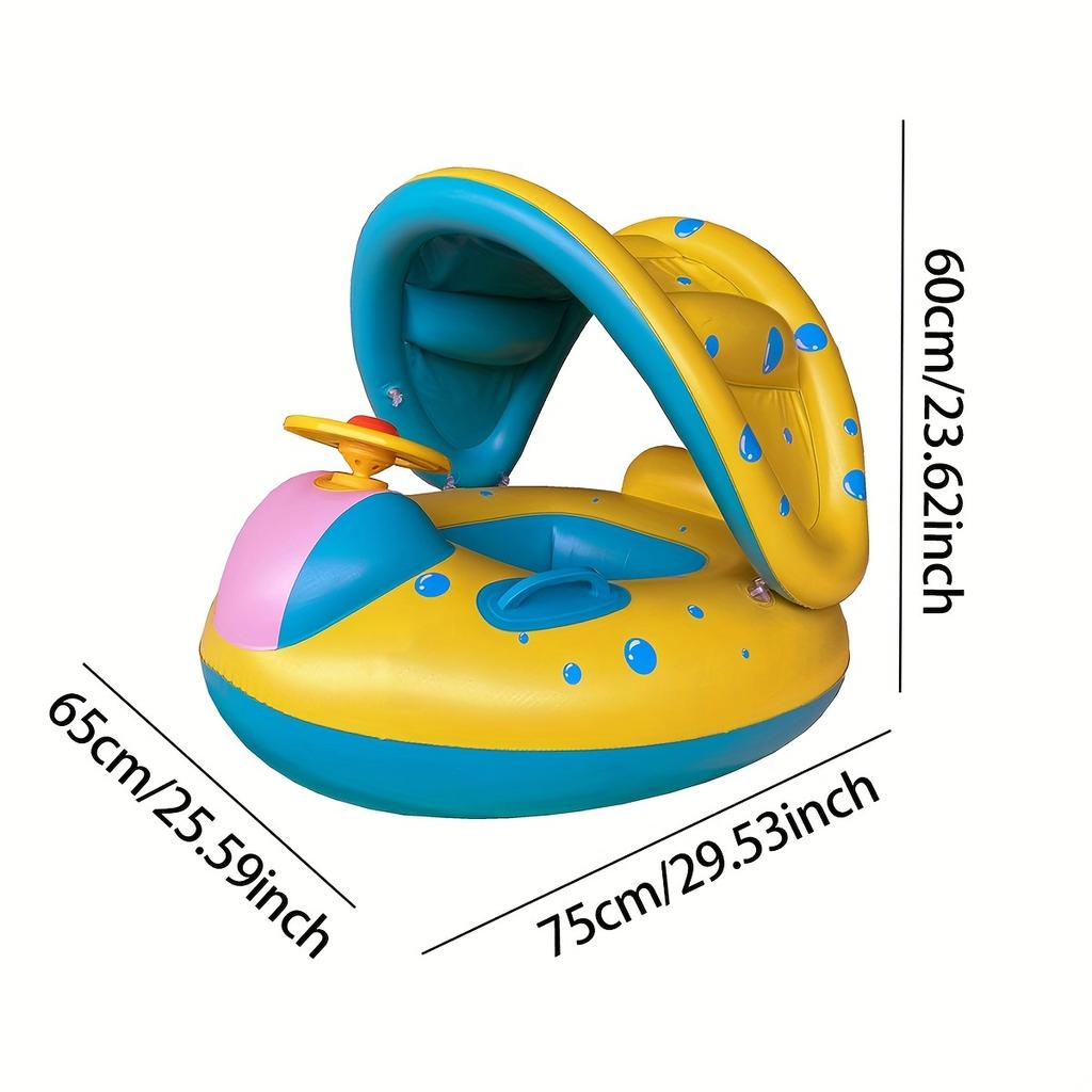 1pc PVC Children's Swimming Ring With Sun Shade, Inflatable Water Toy, Swimming Pool Float