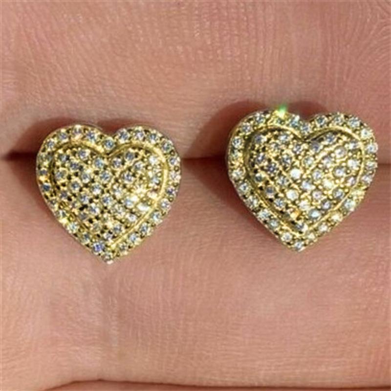 

Super flash platinum OL micro-inlaid zircon love women s stud earrings femininity full of diamond zircon earrings золотий