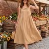 Women's Fashion Color Collar Sleeveless Pleated Dress