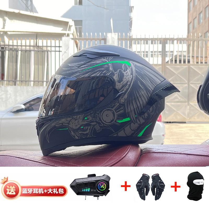 Full Face Motorcycle Helmet With Rear Wing Bluetooth Headset Men All Season Electric Bike Motorbike Riding Safety Gear