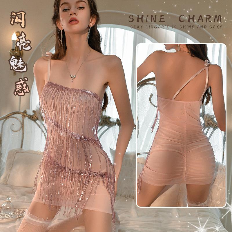 Fan Lei sexy underwear women's sequins fringed hip-wrapped perspective skirt pure desire temptation uniform set 837