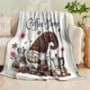 1pc of Printed Blanket Featuring a Cozy Coffee Time Design, with a Gnome Holding a Cup of Coffee And Coffee Beans Adorned with Flowers, Perfect for Wa