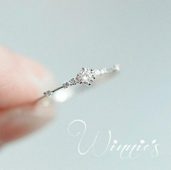 Ring im japanischen Stil, vergoldet mit Imitation 925 Sterlingsilber, 14K Gold und 7 kleinen Diamanten