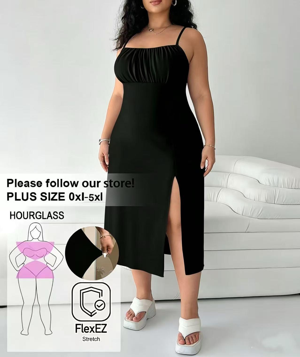 Popular spring and summer pleated fashion sexy slit sleeveless suspender dress women S чёрный