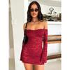 Lace One Neck Short Long Sleeved Dress Lace off-Neck Short Dress