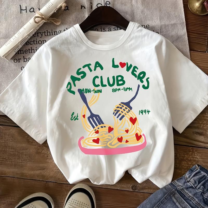 Children Crew Neck Short Sleeve T-Shirt with Pasta Heart Print 110