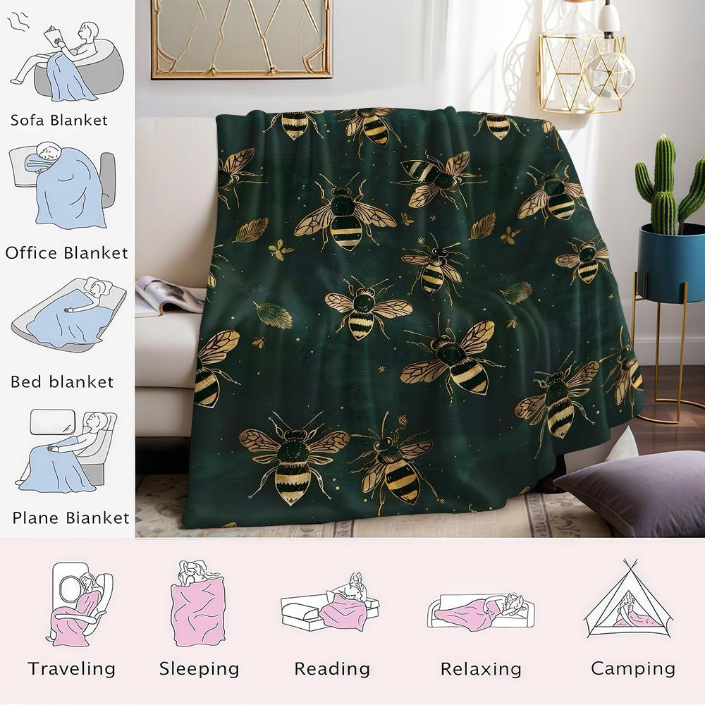 Emerald Bee Garden Flannel Blanket Warm Soft Halloween Christmas Couch Warm Cozy Decorative Decor Gift for All Season