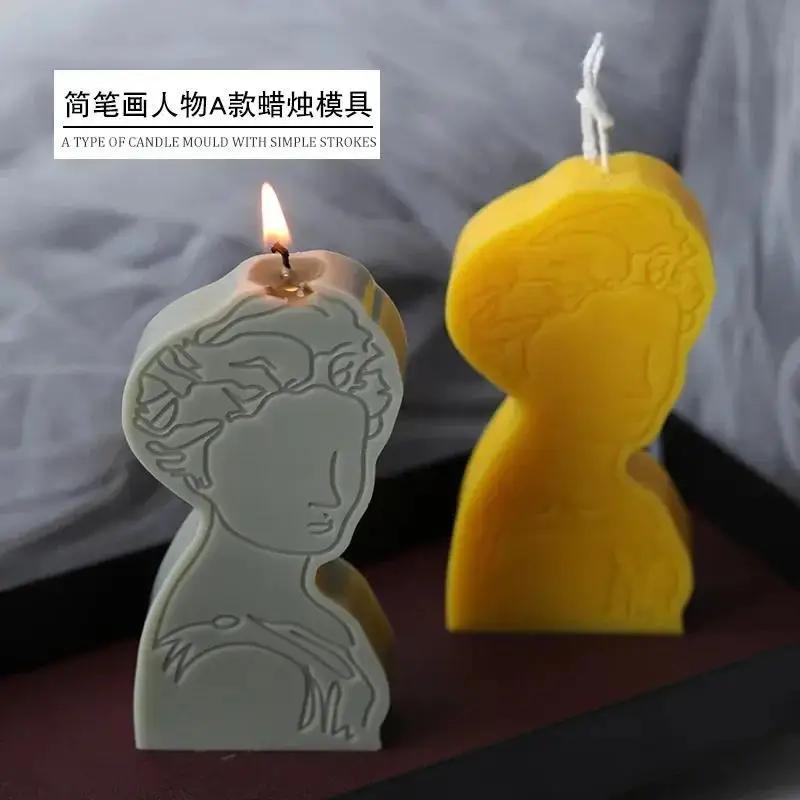 1 Pcs Stick Figure Portrait Mold European Asian Style Character Candle Minimalist Style Aroma Candle DIY Material Silicone Mold