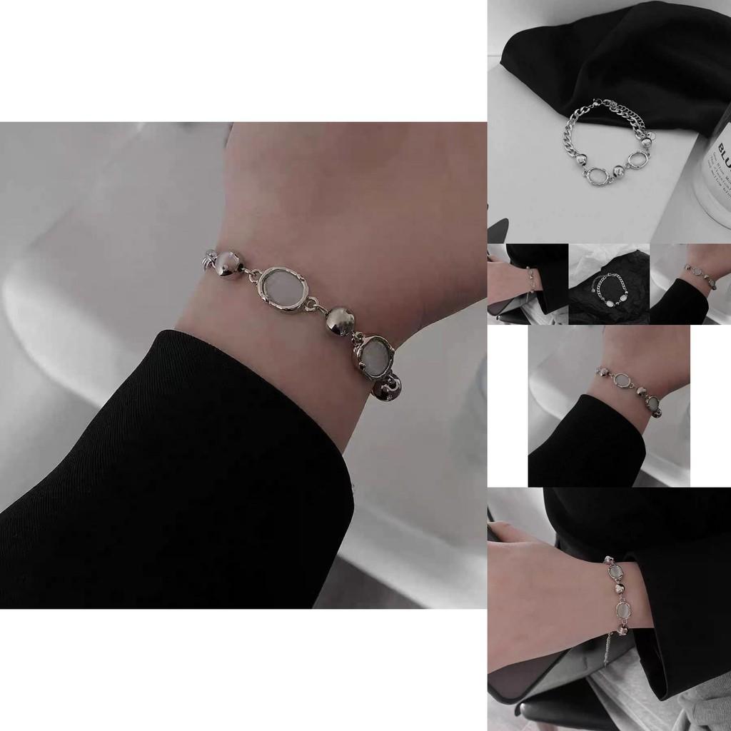 Elegant Titanium Steel Cat Eye Beaded Bracelet For Women Minimalist Design