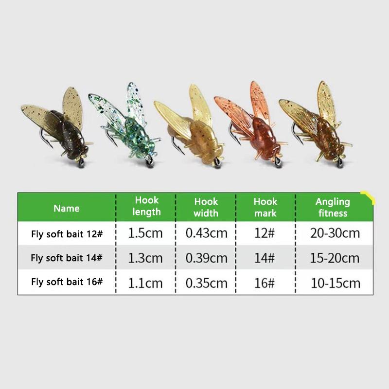 Kit 10 Mosche da Pesca a Mosca Esche in Gomma per Pesca a Mosca Esche Realistiche in Plastica Morbida Ami con Ardiglione Per Persico Trota Salmone