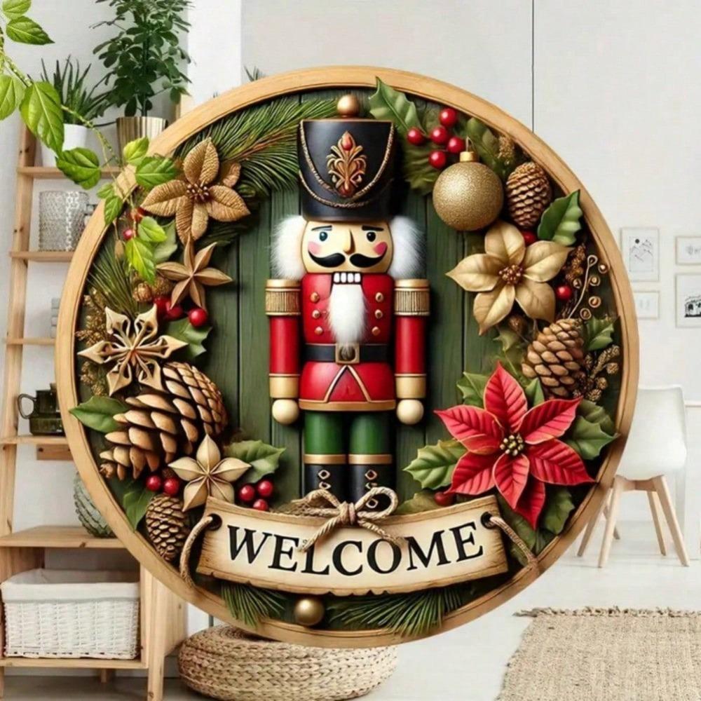 Weihnachts-Nussknacker Metall-Wandkunst Runde Plakette Vintage-Dekor Willkommensschild Geschenk