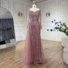 Serene Hill Pink V-Neck Long Sleeve Fishtail Slim Temperament Banquet Host Evening Dress LA11111