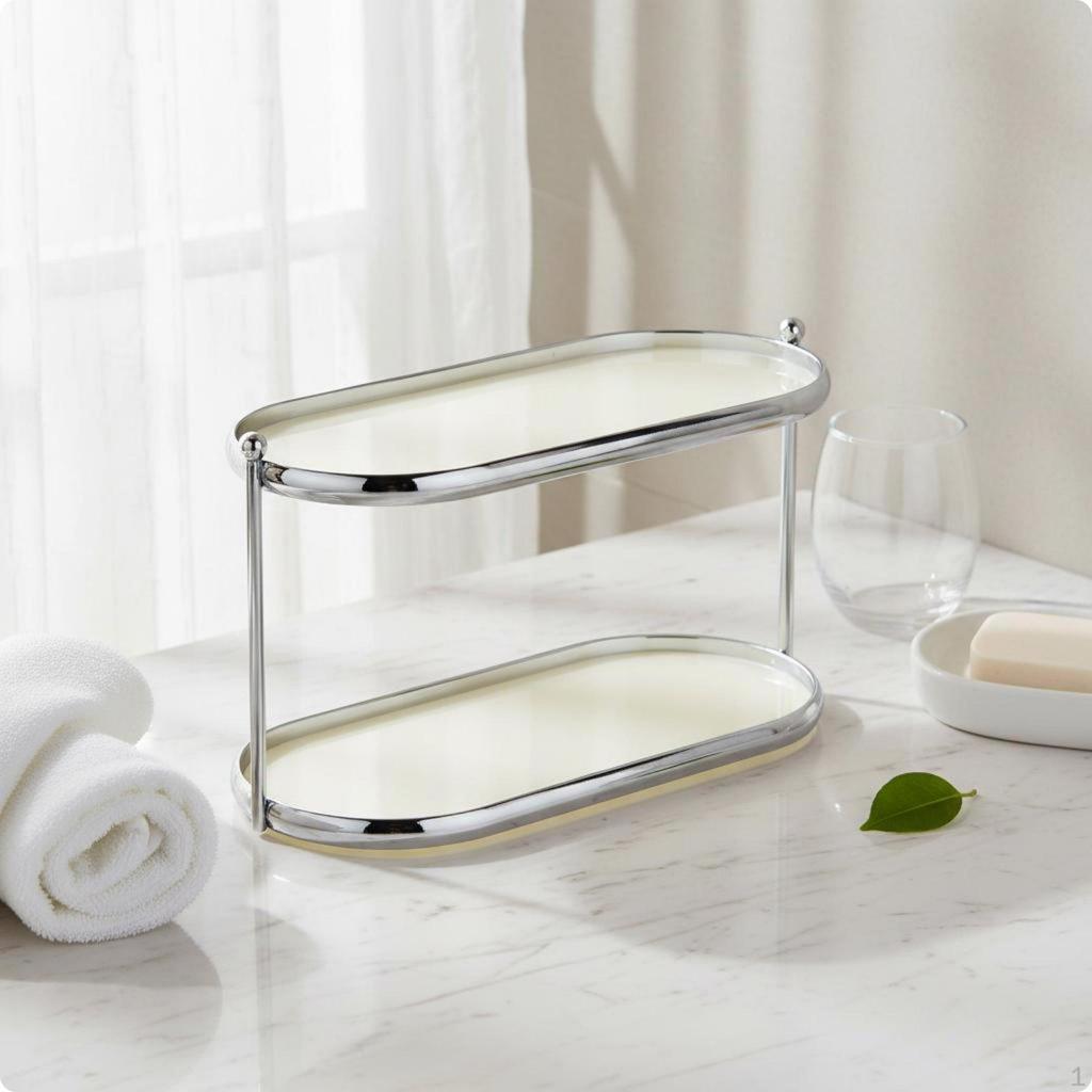 Acrylic Vanity Shelf Makeup Display Stand Space Saving Perfume Washroom, Desktop Black 2tier