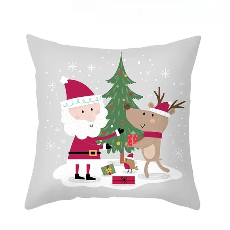 1 Piece Of Christmas Decoration Pillowcase Cartoon Santa Claus Snowman Pattern Sofa Cushion Suite Room Home Decoration Gift