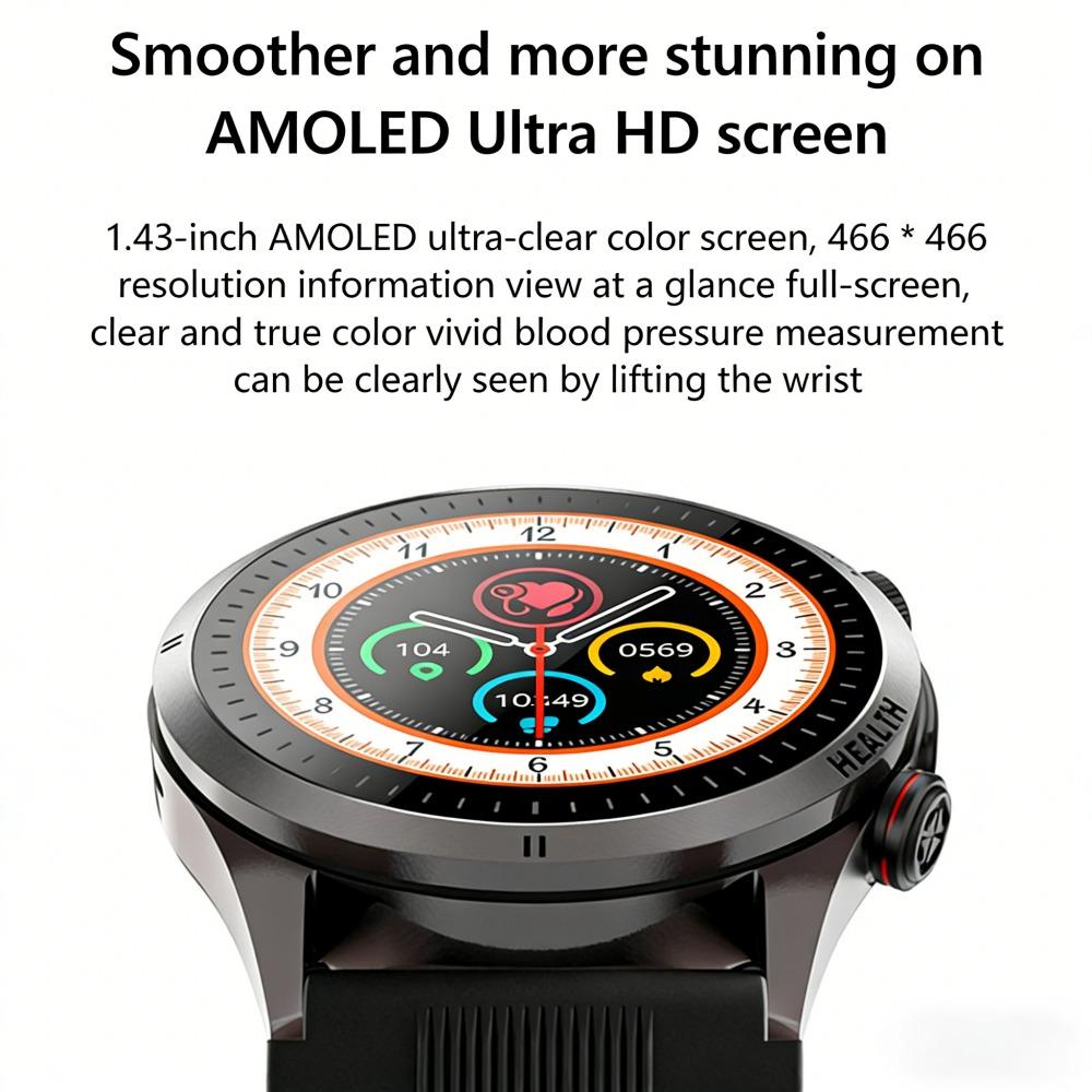 SACOSDING Nové chytré hodinky pro muže, ženy, typ vzduchové pumpy a airbagu, test krevního tlaku, 1,43palcový AMOLED displej EKG, volání přes Bluetooth