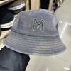 Tide Brand Heavy Industry Rhinestone M Letter Washed Denim Fisherman Hat Children Spring and Summer Sunshade Thin Leisure Basin Hat Versatile