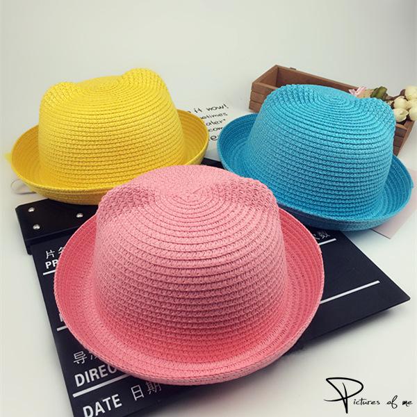 Boys Cap Girls Sun Hat Summer Children Panama Sun Hat Children Ear Decoration Sun Hat Solid Kid Floppy Panama Hat