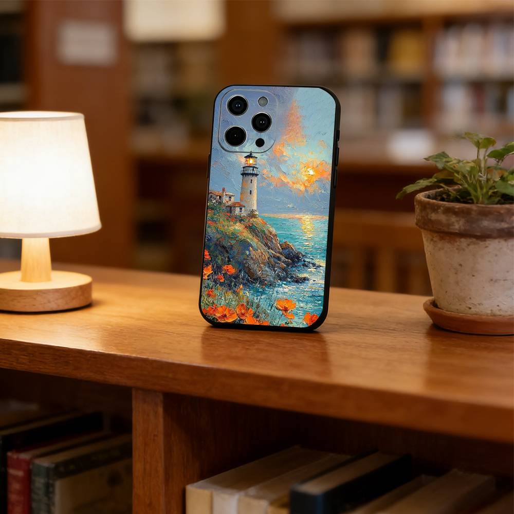 Art oil painting of a lighthous Phone Case For iPhone 17, 16,15,14,13,12,11 Plus,Pro Max, Others Soft Black Cover