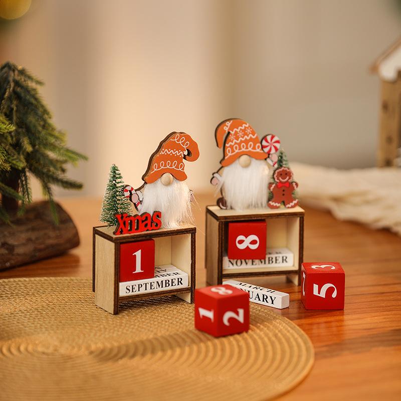 New Christmas Faceless Old Man Calendar Ornament, Wooden DIY Advent Calendar with Santa Claus Decoration