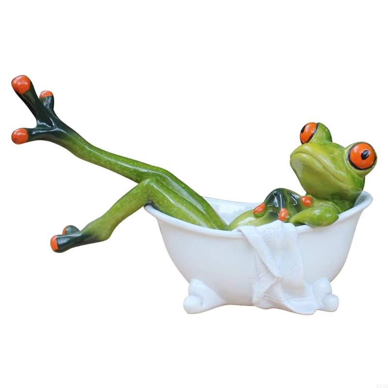 

KX4B Exquisite Bathtub Bathing for Frog Figurines Animal Resin Figurine Art Sculpture Party Home Decor Gift for Men Wo China Mainland