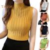 Women Summer Bottoming Vest Half High Collar Sleeveless Knitting Tops Slim Fit Solid Color Tank Tops Streetwear
