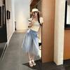 Trendy Summer Vintage Loose Wide Leg Back Button Designer Cropped Capri Denim Pants For Women Versatile Slimming FigureFlattering Casual Wear