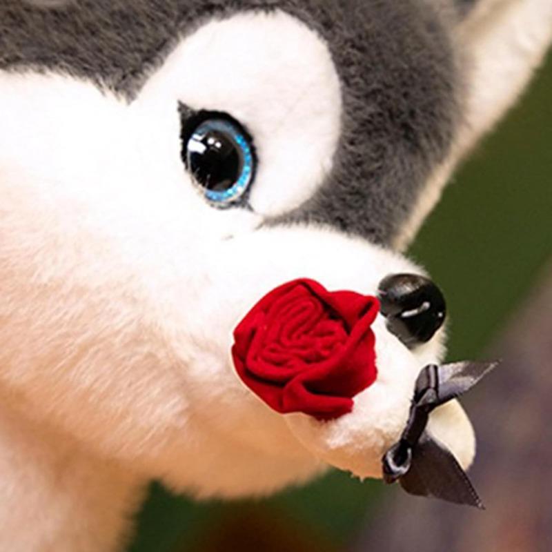 Husky Dog Plush Toy,Husky Puppy Doll,Cotton Husky Stuffed Animal Doll with Flower,Soft Cuddly Plush Hugging Pillow for Kid Gift Valentine's Day Gift