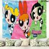 Cartoon Powerpuff Wall Tapestry Aesthetic Wall Hanging Printed Fabric Blanket Decorative Tapestries for Bedroom Living Room Home Decor