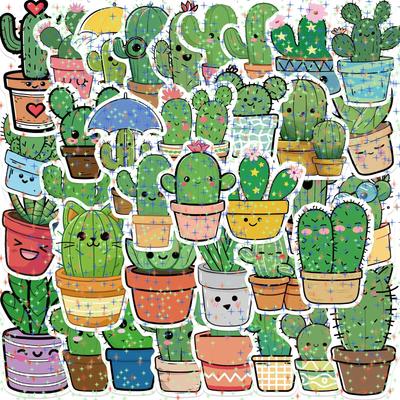 50PCS Cute Plants Cactus Graffiti Star Film Glitter Stickers Kid Toys Laptop Mobile Luggage Scrapbook Skateboard Creative Sticke