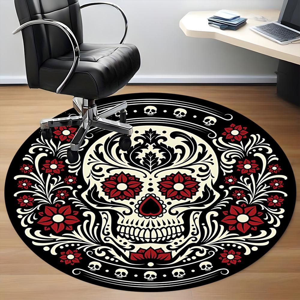 1pc Sugar Skull Day of the Dead Office Round Area Rug, Under Office Chairs Bedroom Living Room Home Decor, Room Deco, Available In Various Sizes