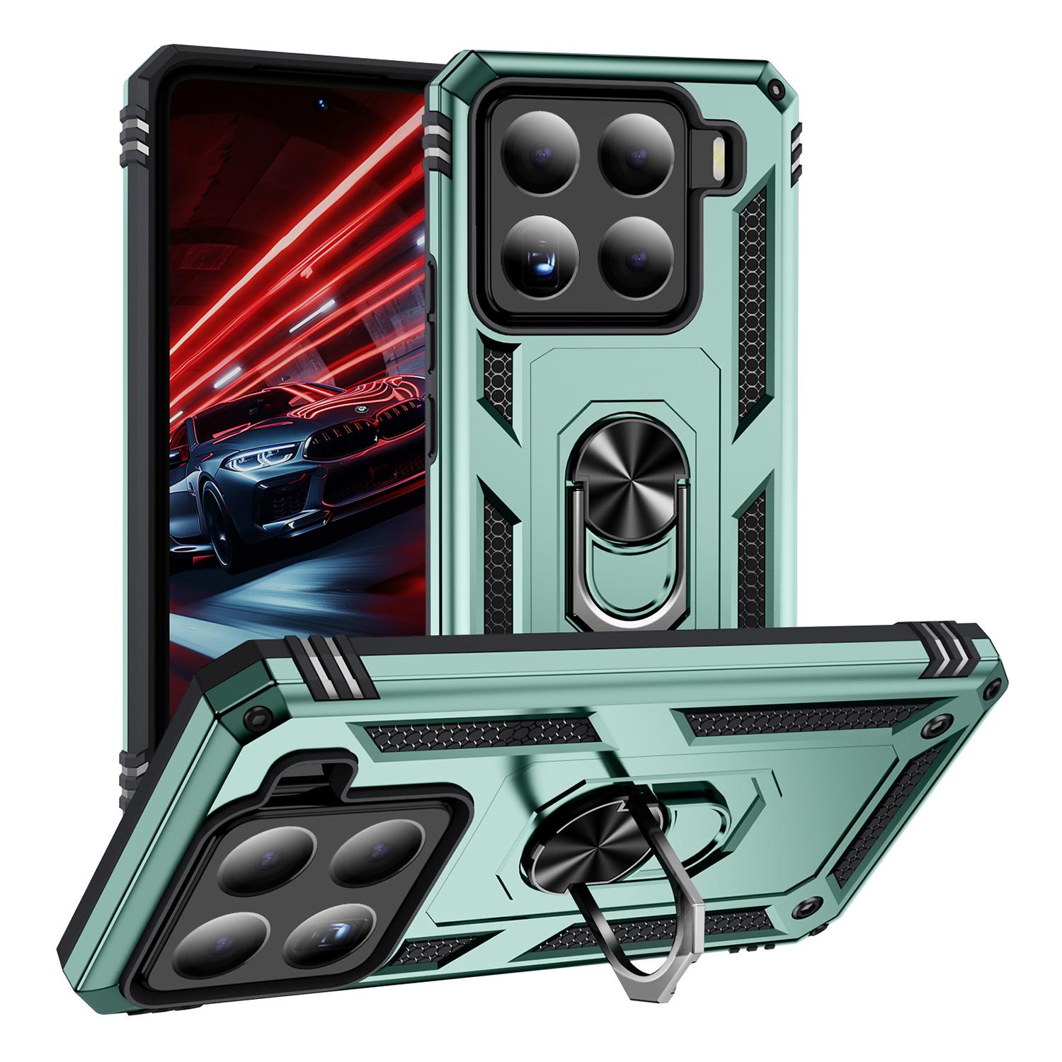 

For Xiaomi 15 Case PC+TPU Phone Cover with Rotary Ring Kickstand Blackish Green