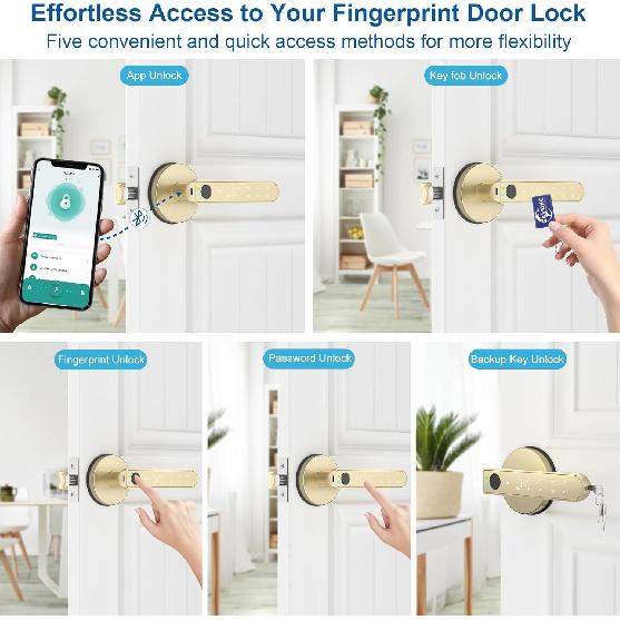 Fingerprint Door Lock Smart Fingerprint Door Knob with Keyless Entry Biometric Door Lock with Keypad App Control Easy Installation for Home Bedroom