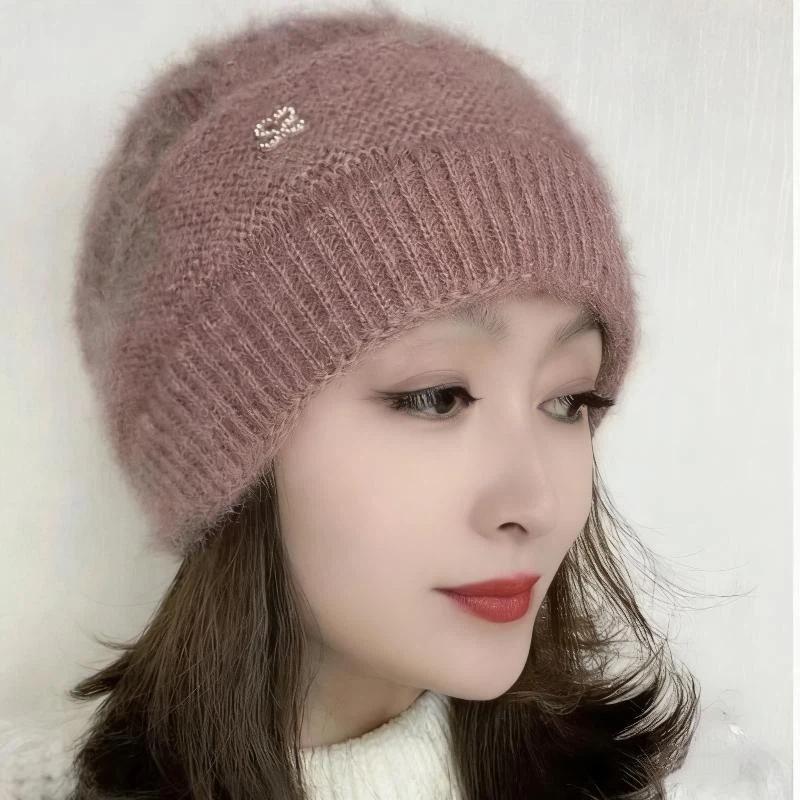 1Pcs Women'S Bonnet Double Layered Thickened Cold Ear Protection Hairline Beanie Winter Warm Knitted Hat Stacking Hat