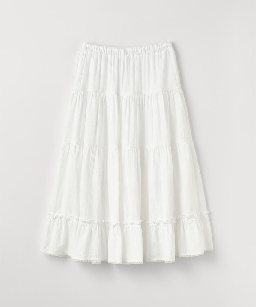 Selliteiljeu Lace Shirring Long Skirt_White