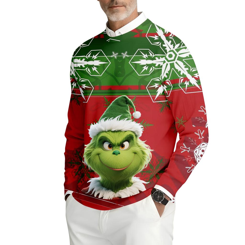 Herre Trykket Rund Hals Langermet Ribbestrikket Genser