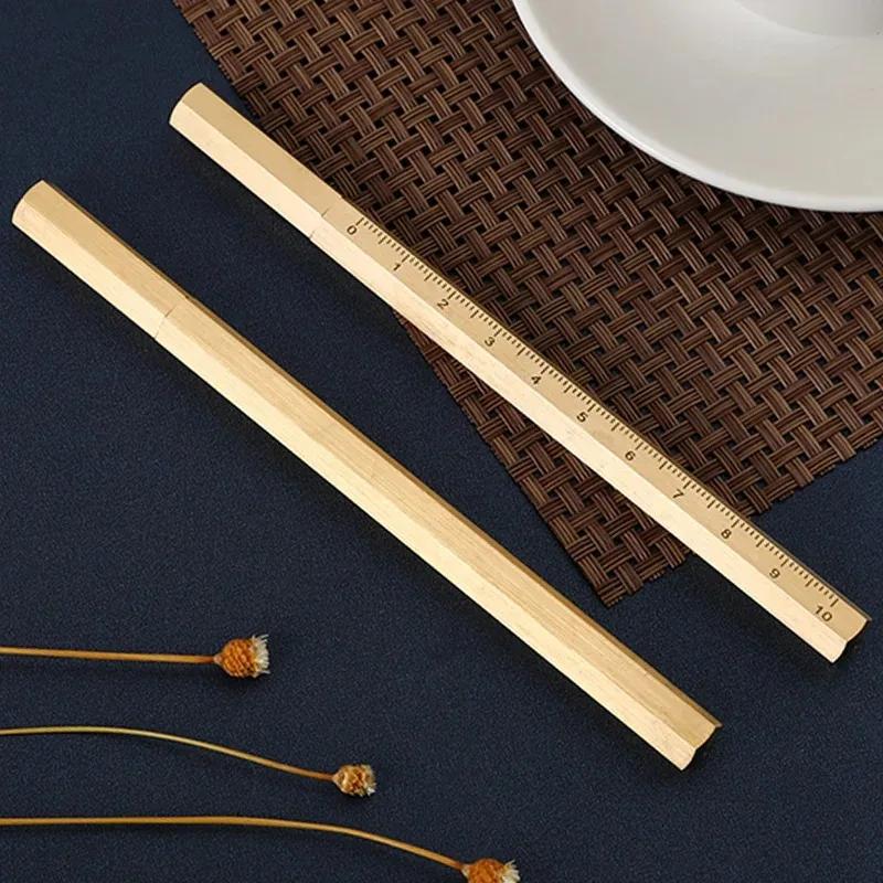 Hexagonal Brass Signature Pen Precious Bead Pen Six Edged Pure Copper Gold Vintage Metal Neutral Pen Business Gift Pen
